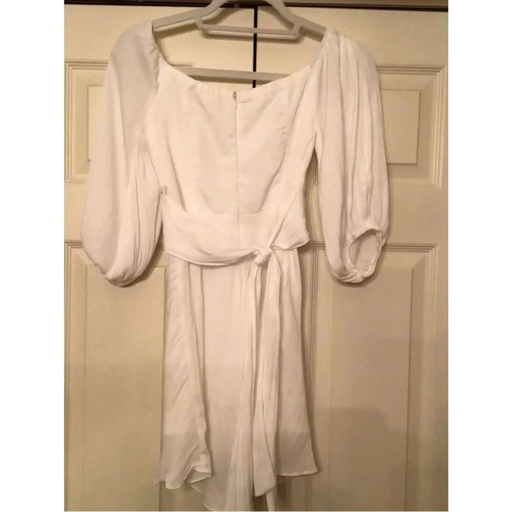 Here Comes The Sun White Puff-Sleeve Belted Dress